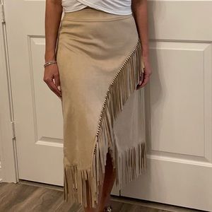Faux Suede Fringe Skirt